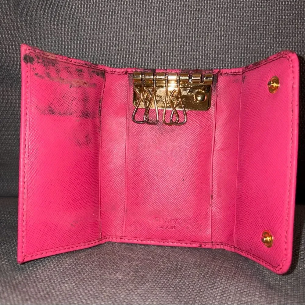 Prada Pink Saffiano Leather Key Case - Peony Pink - Authentic